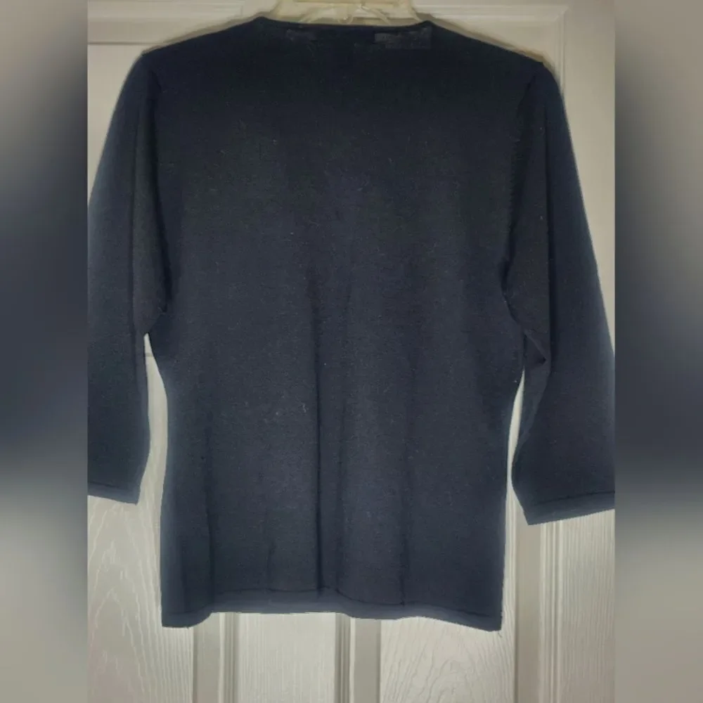 INC LP Black V-Neck Top with Beaded Necklace 3/4Slv SILK Blend Women Top Sweater